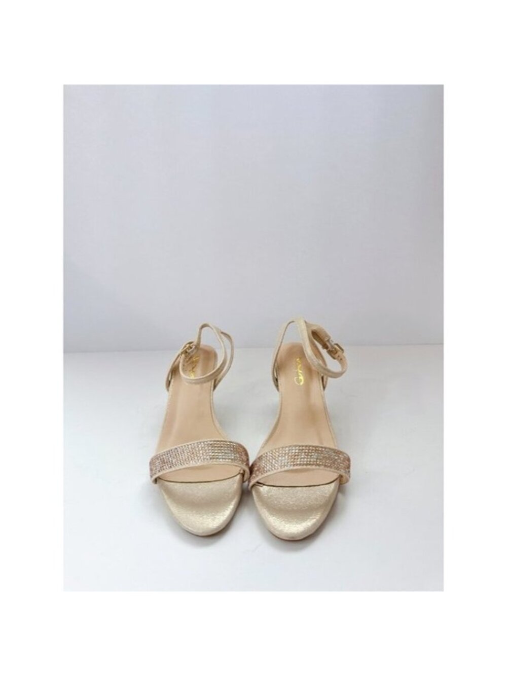 Size 5 Women’s Beige Rhinestone Ankle Strap Sandals Dress Heels Sparkly XYD